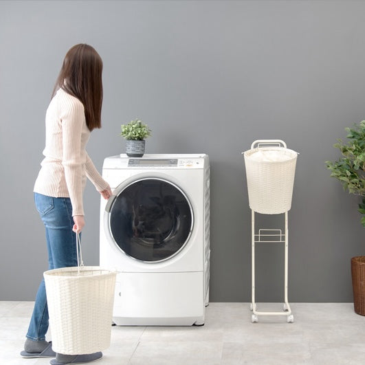 ラタン調ランドリーバスケットラック