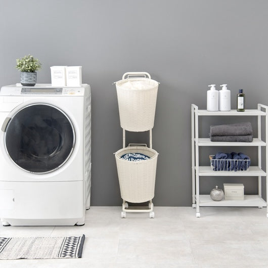 ラタン調ランドリーバスケットラック