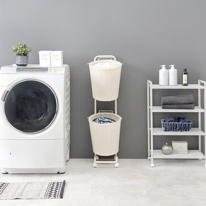 ラタン調ランドリーバスケットラック