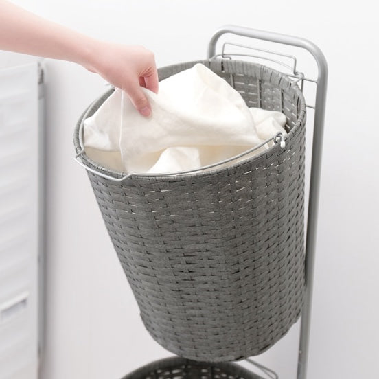 ラタン調ランドリーバスケットラック