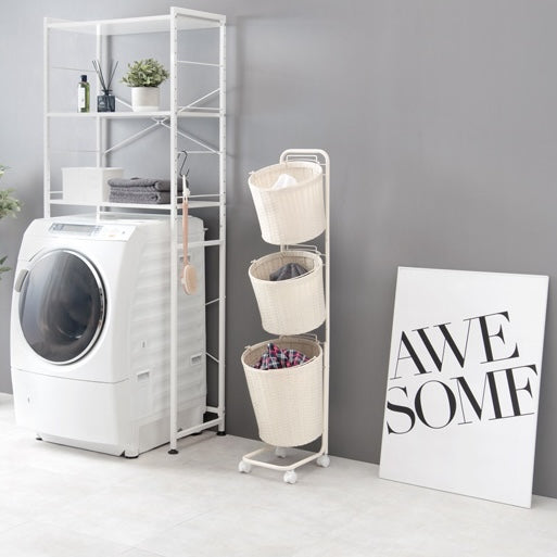 ラタン調ランドリーバスケットラック