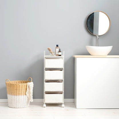 白の幅30cmのスリムな設計の引き出し収納が置いてある脱衣所