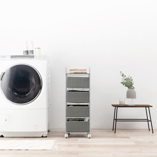 グレーの幅30cmのスリムな設計の引き出し収納が置いてある脱衣所