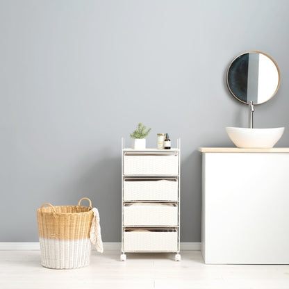 幅40cmのラタン調デザインのランドリー引出し収納が洗面所に置かれている