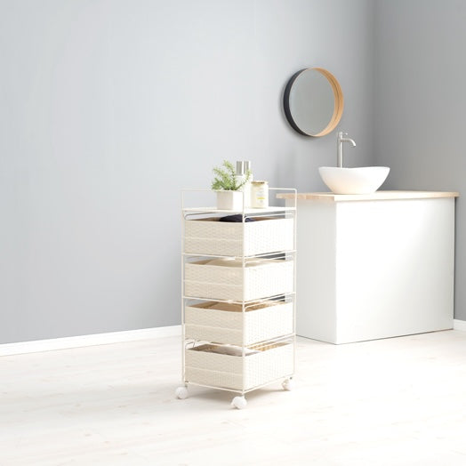 幅40cmのラタン調デザインのランドリー引出し収納