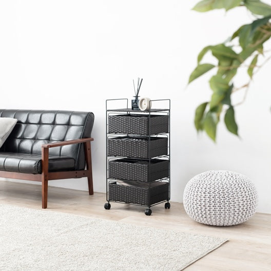 幅40cmのラタン調デザインのランドリー引出し収納がリビングの置かれている