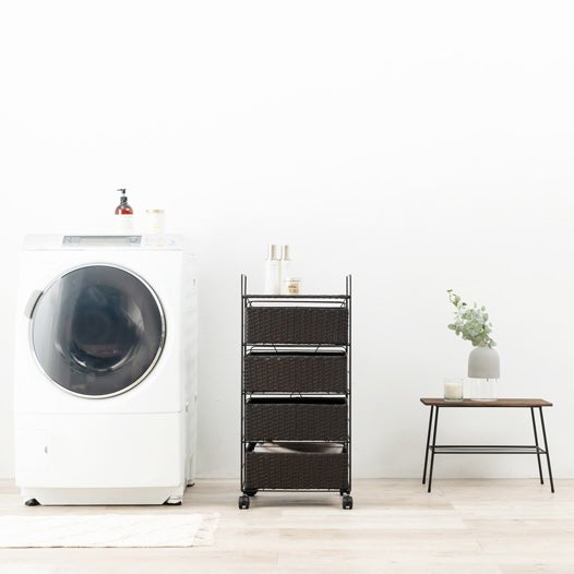 幅40cmのラタン調デザインのランドリー引出し収納