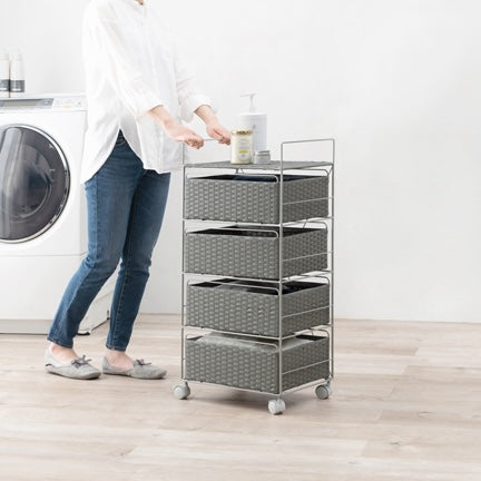 幅40cmのラタン調デザインのランドリー引出し収納