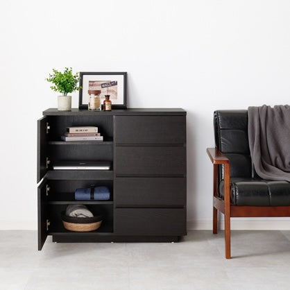 [幅79cm]可動棚付き木目調キャビネット