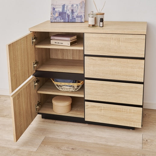 [幅79cm]可動棚付き木目調キャビネット