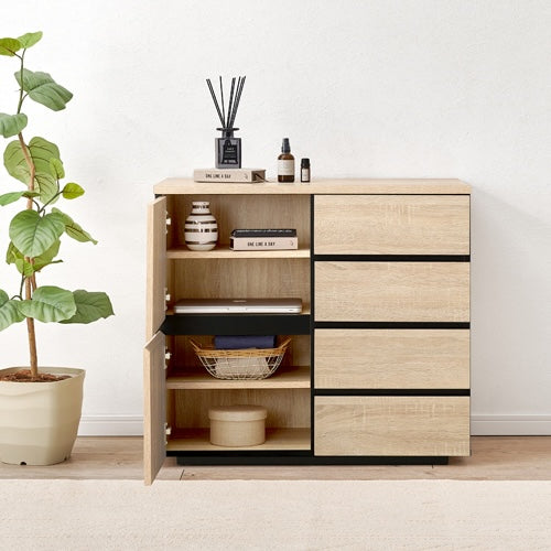 [幅79cm]可動棚付き木目調キャビネット