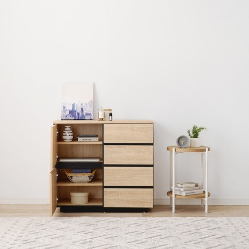 [幅79cm]可動棚付き木目調キャビネット