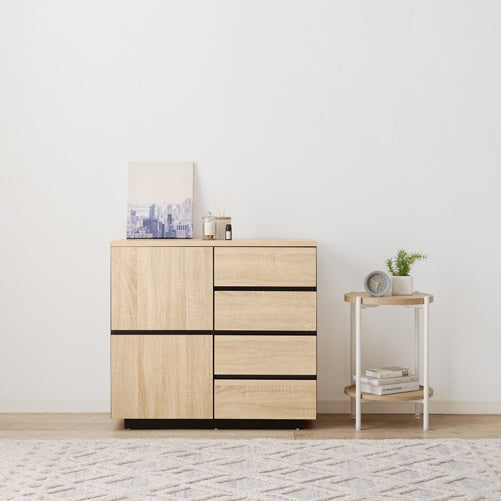 [幅79cm]可動棚付き木目調キャビネット