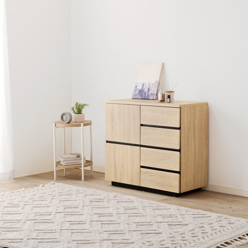 [幅79cm]可動棚付き木目調キャビネット