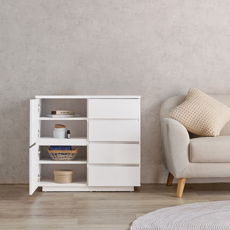 [幅79cm]可動棚付き木目調キャビネット