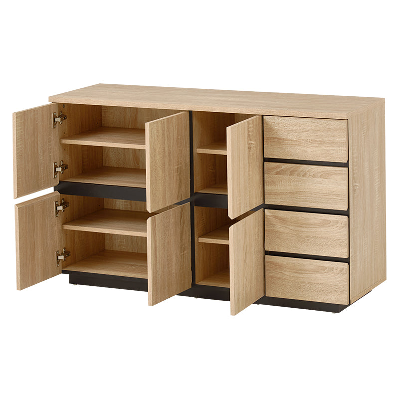 可動棚付き木目調キャビネットナチュラルの扉を開けている状態を写している