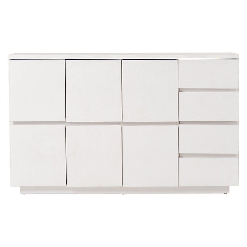 可動棚付き木目調キャビネットホワイトを白抜きで正面から写している