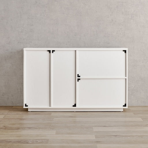 可動棚付き木目調キャビネットホワイトの裏側を写している