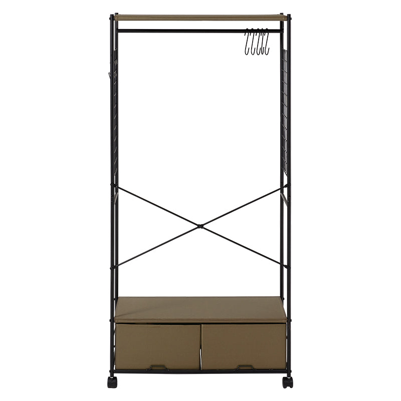 ブラウンのファブリック収納付きハンガーラック