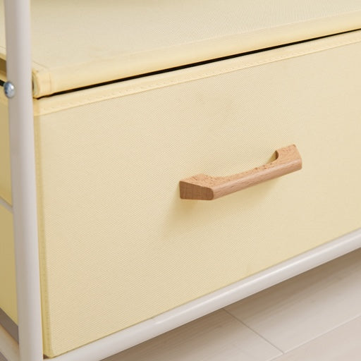 ホワイトのファブリック収納付きハンガーラックの収納部分