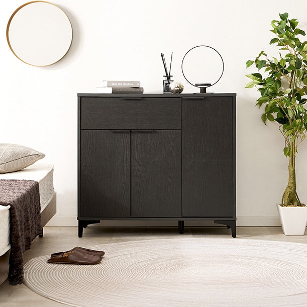 ブラックの木目調引き出し＆扉収納キャビネット