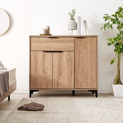 ナチュラルの木目調引き出し＆扉収納キャビネット