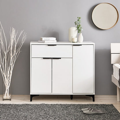 ホワイトの木目調引き出し＆扉収納キャビネット