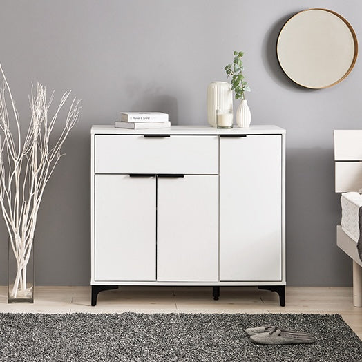 ホワイトの木目調引き出し&扉収納キャビネット