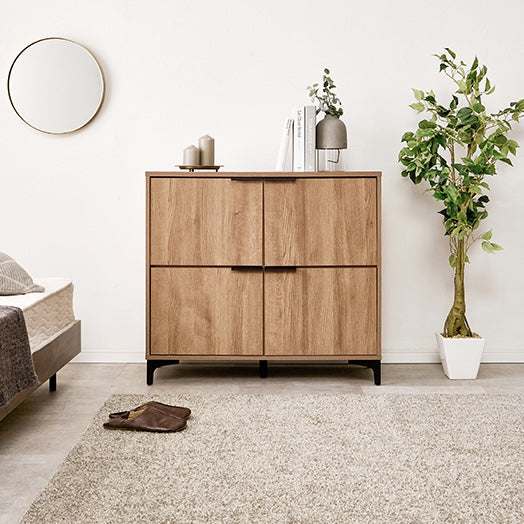 [幅90cm]木目調扉収納キャビネット