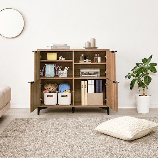 [幅90cm]木目調扉収納キャビネット