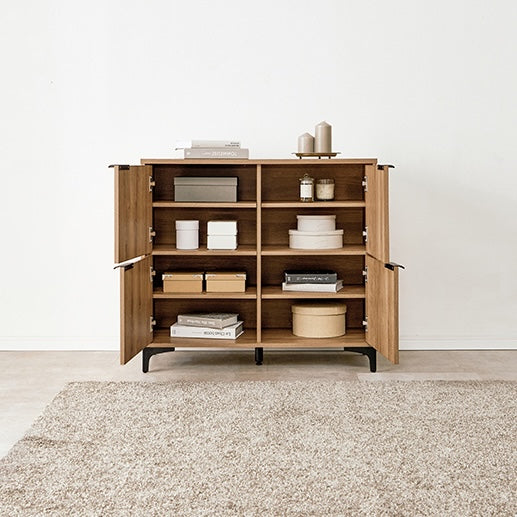 [幅90cm]木目調扉収納キャビネット