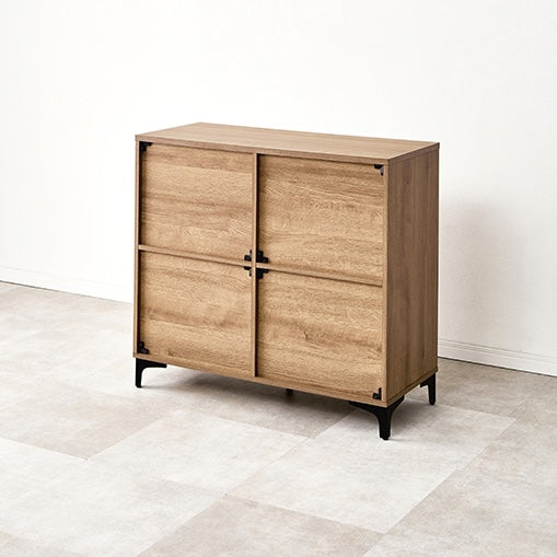 [幅90cm]木目調扉収納キャビネット