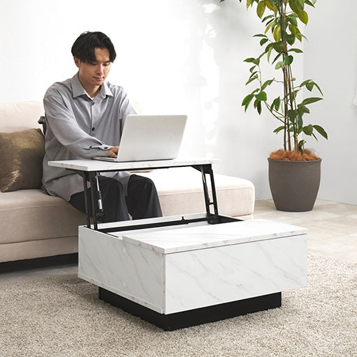 大理石調 昇降式センターテーブル ローテーブル ローテーブル｜天板昇降式石目調センターテーブル - territory