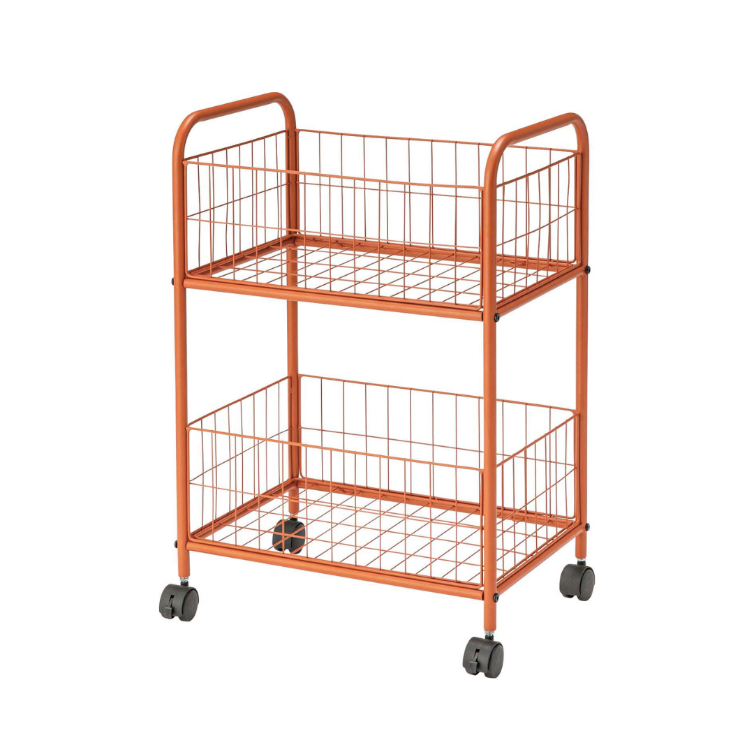 オレンジのポップなカラーの2段ワイヤーワゴン