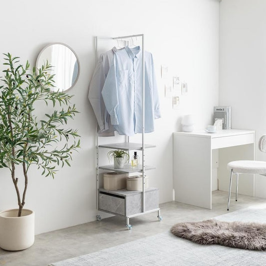 [幅40cm]引き出し付きスリムハンガーラック