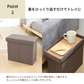 グレーの布製収納スツールに木製トレイ付きの3wayテーブル付き収納スツールです