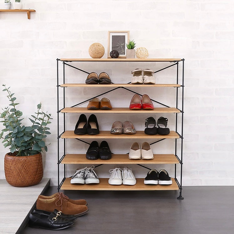 木目調シューズラック6段