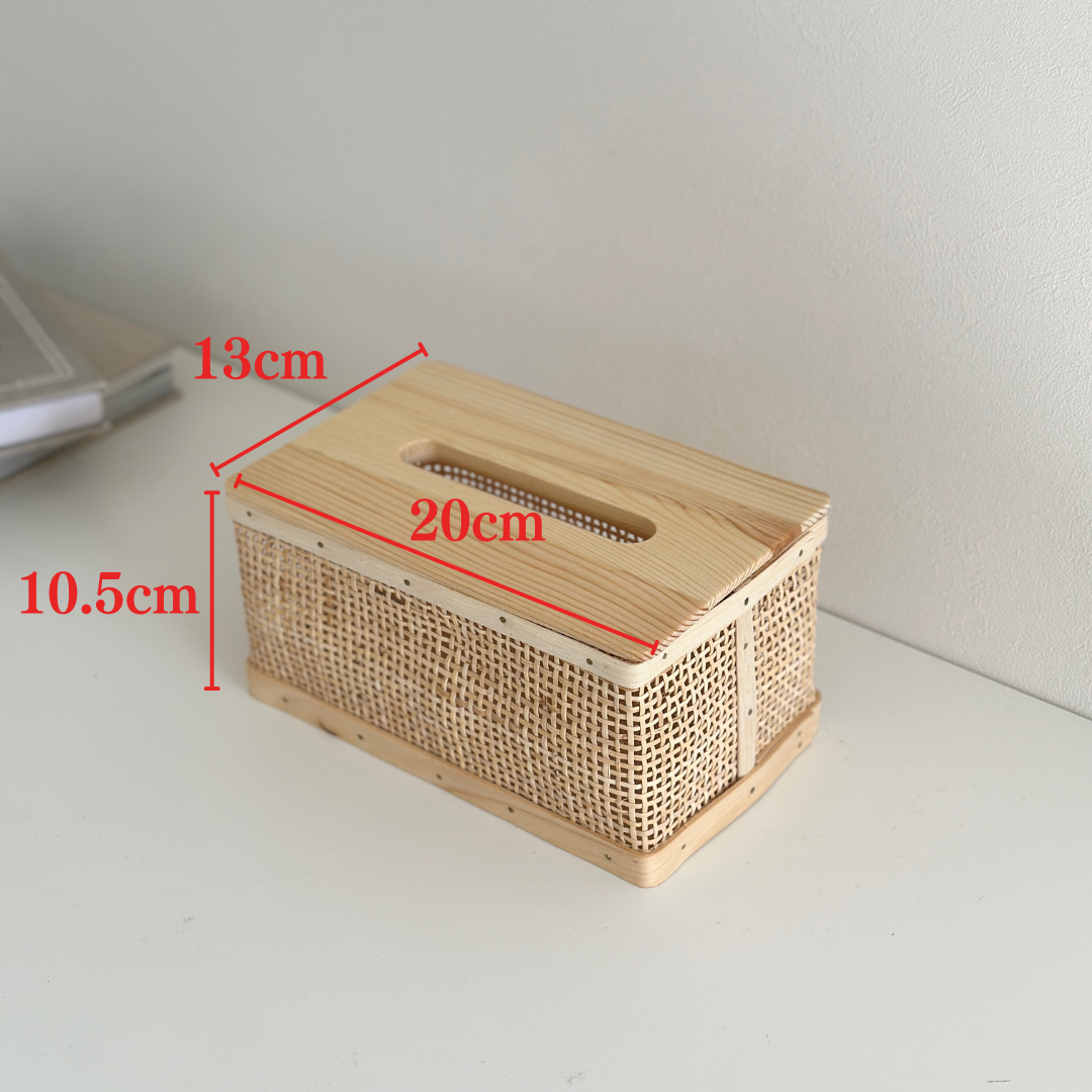 ラタン素材の側面がメッシュになっているティッシュケースのサイズ