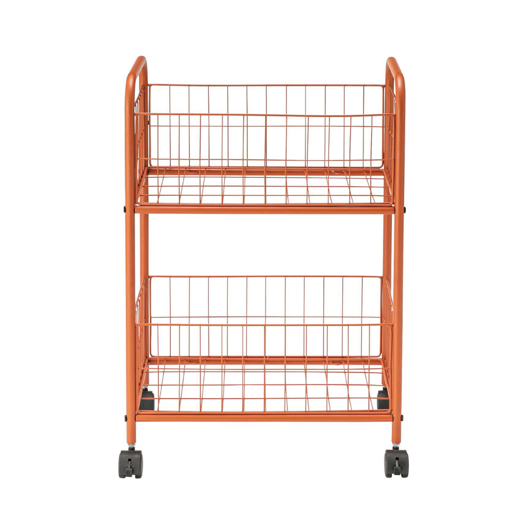 オレンジのポップなカラーの2段ワイヤーワゴン
