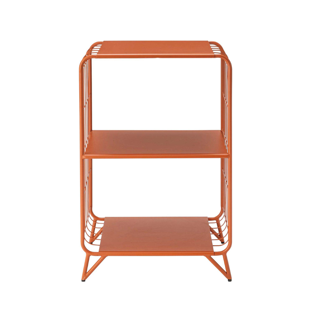 オレンジのポップな色味の2段のメッシュシェルフ