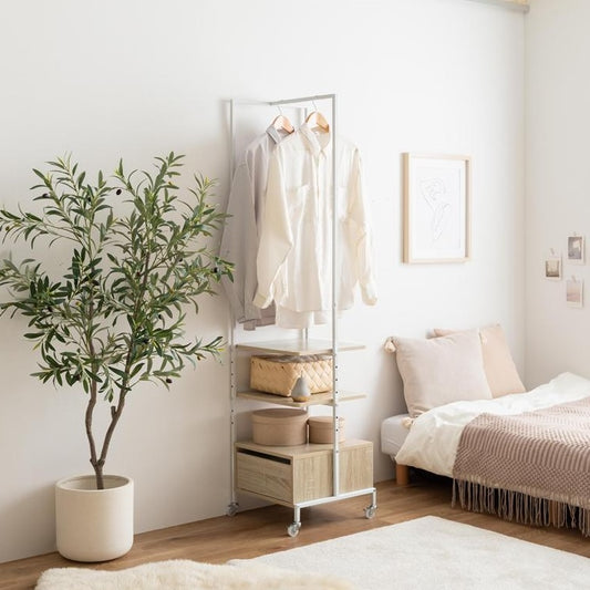 [幅40cm]引き出し付きスリムハンガーラック