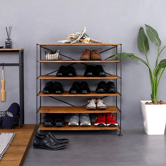 木目調シューズラック6段