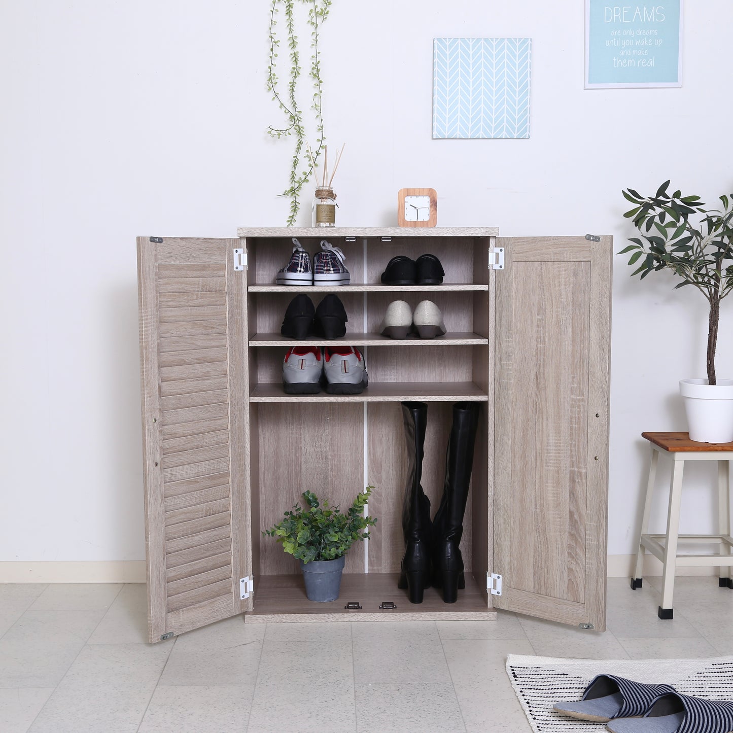 ミラー付きルーバーシューズボックス