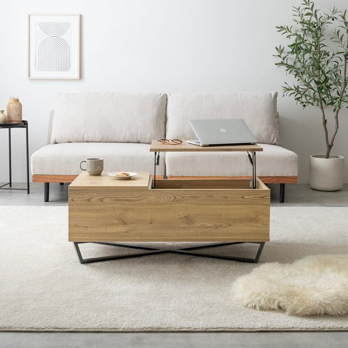 [幅90cm]昇降式引き出し付きセンターテーブル