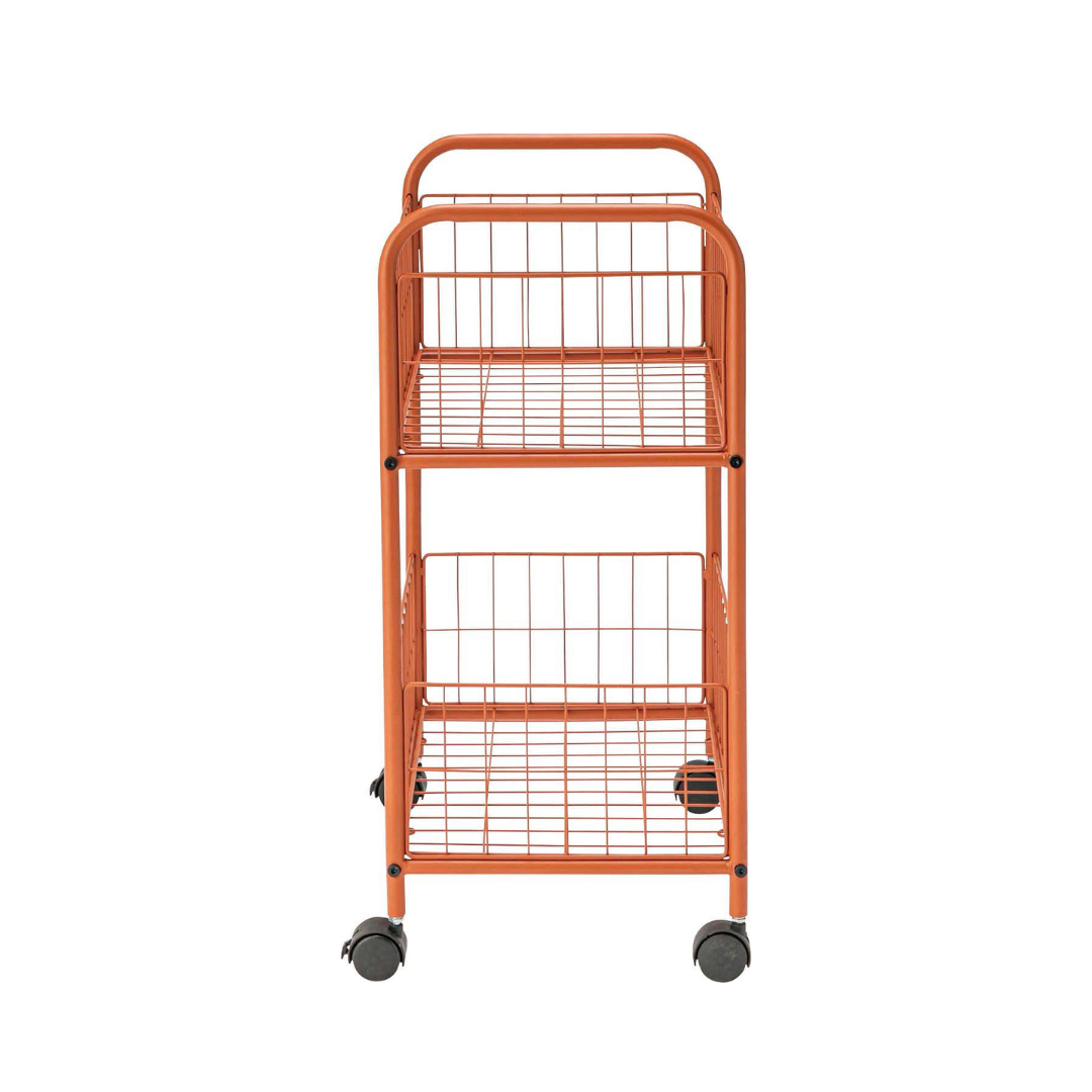 オレンジのポップなカラーの2段ワイヤーワゴン