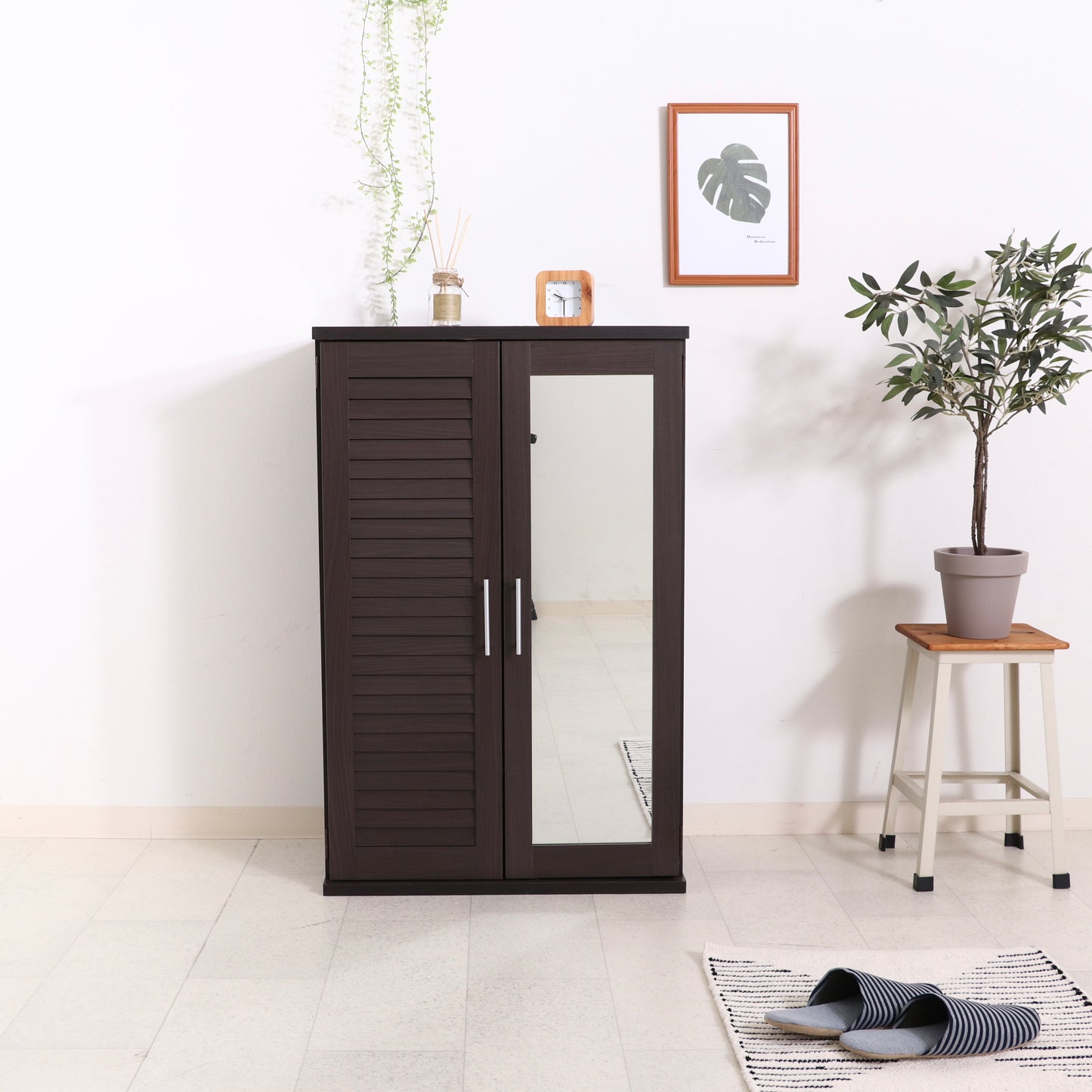 ミラー付きルーバーシューズボックス