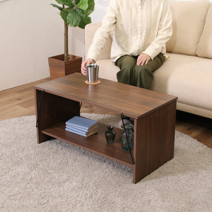 Dark wood coffee table with lower shelf and black metal support legs from 工具不要EZBO wire table series