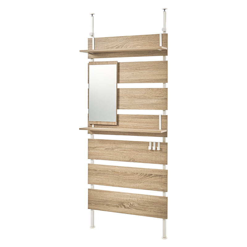 ナチュラルの突っ張りミラー付きラック