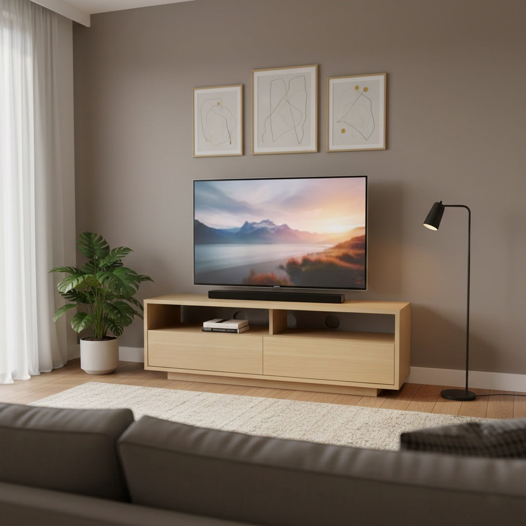 木目調の引き出し付きテレビボード