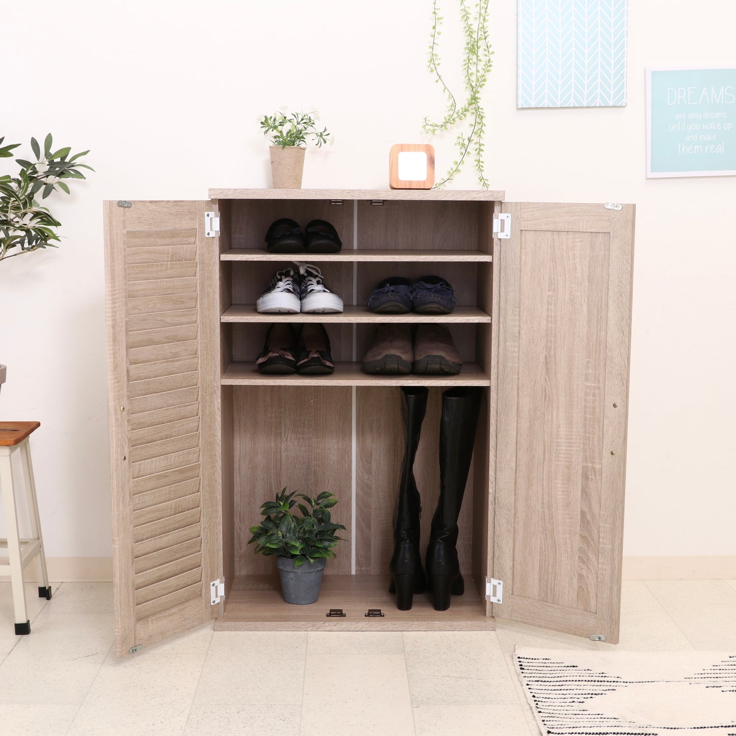 ミラー付きルーバーシューズボックス